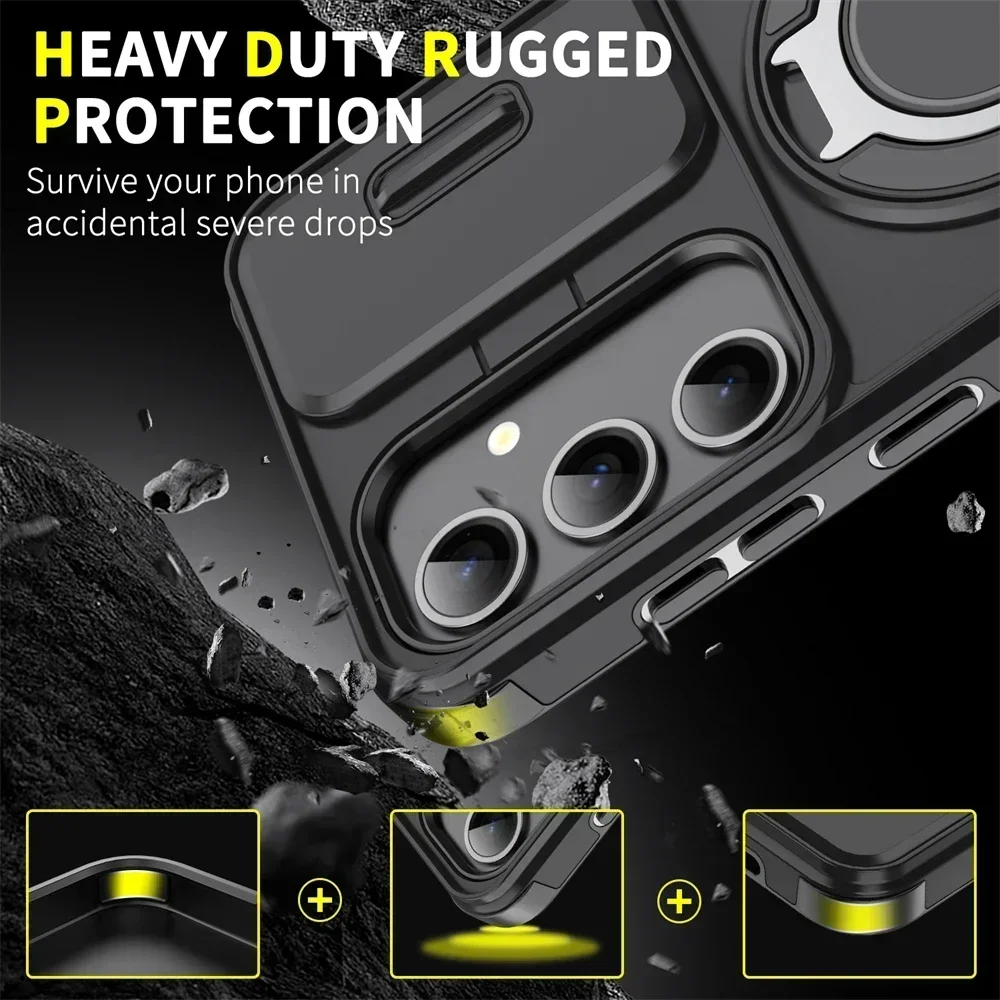 Enhanced Magnetic Bracket Case with Slide Camera Protection and Shockproof Cover