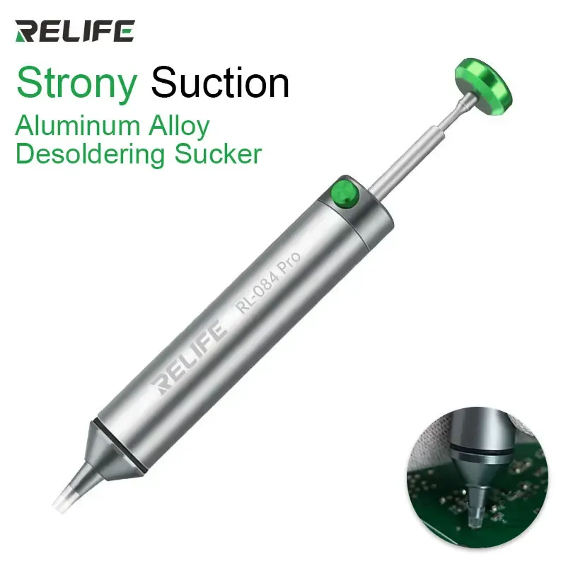 RELIFE RL-084 Pro Aluminum Alloy Desoldering Sucker Automatic Rebound One-handed Easy Operation for Motherboard PCB Repair Tools