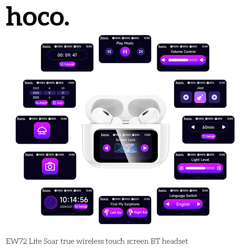 HOCO EW72 Lite Wireless Touch Screen Bluetooth Headset LED Power