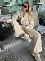 2024 Autumn Women's Thick Hoodie Coat + Drawstring High Waist Loose Casual Pants Set Lined Fleece Woman's Clothing Street - Image 3