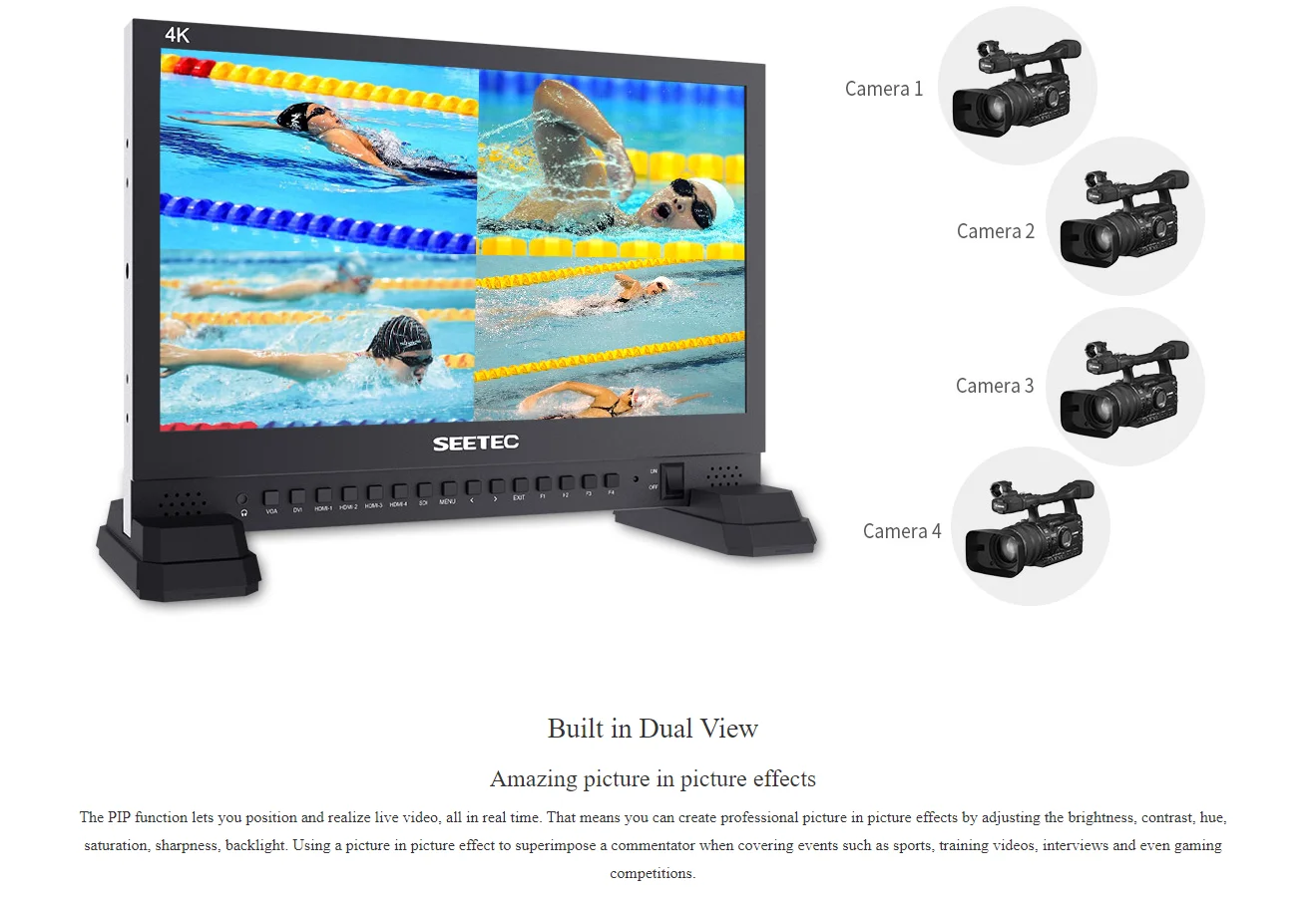 4K156-9HSD 15.6" 4K Broadcast Monitor with IPS UHD 3840x2160 4xHD Quad Split Dis