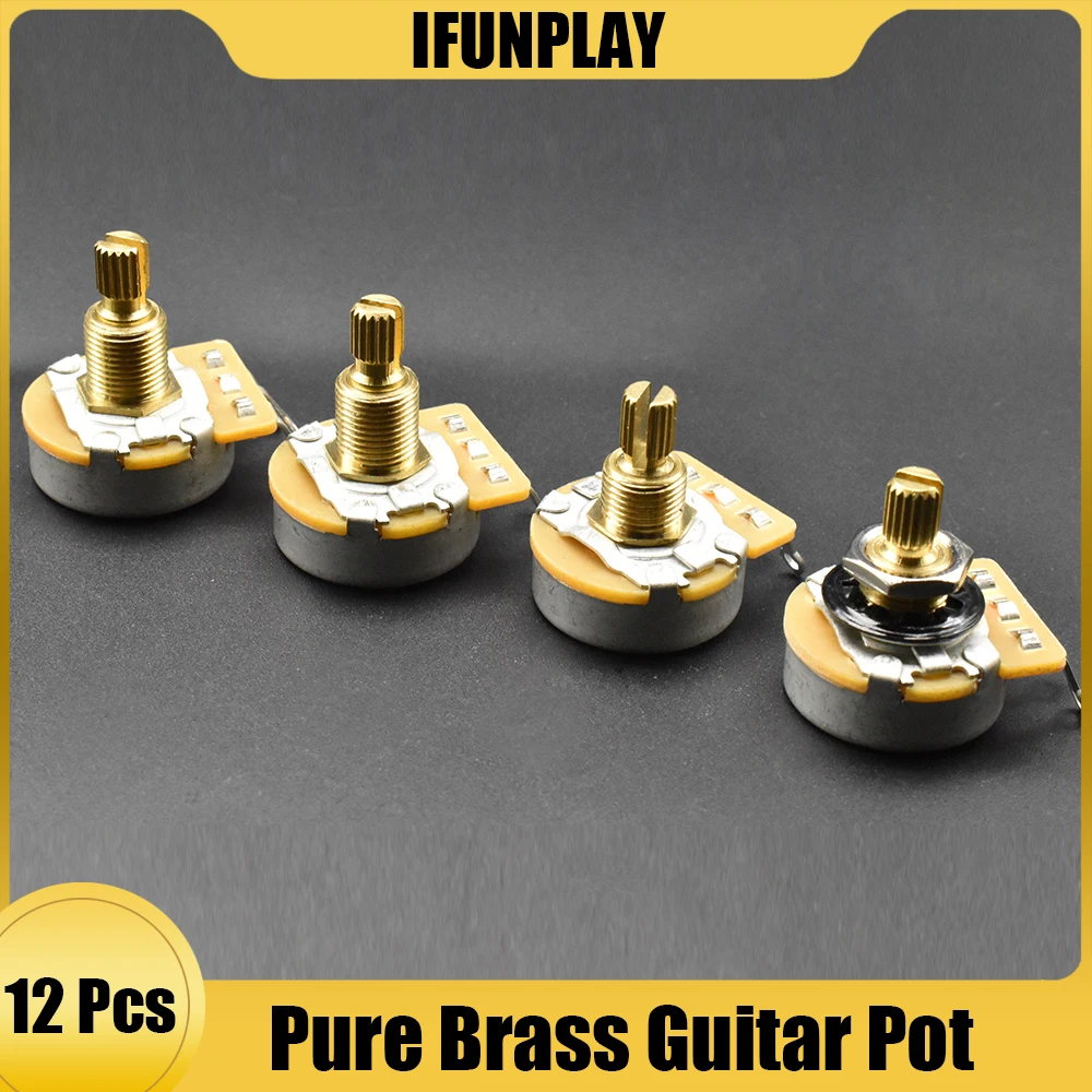 Pure Brass Full Size Long Split Shaft Potentiometers A500K / B500K/A250K /B250K Pots Tone Volume Control for Guitar Bass guitar potentiometer guitar accessories 12pcs