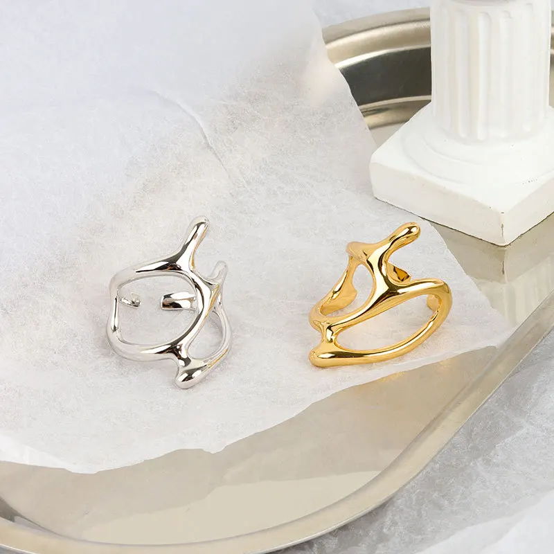 LIVVY Silver Color New Trend Vintage Elegant Irregular Hollow Branches Adjustable Rings for Women Fine Party Jewelry