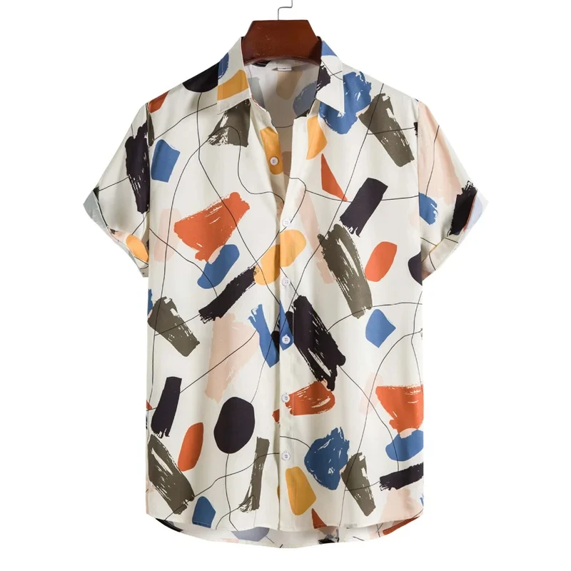 thumbnail image 1 of Camisa de hombre con diseño de rayas retro con estampado 3D de elefante, blusa holgada informal de verano con botones de solapa personalizados para hombre, 1 of 5