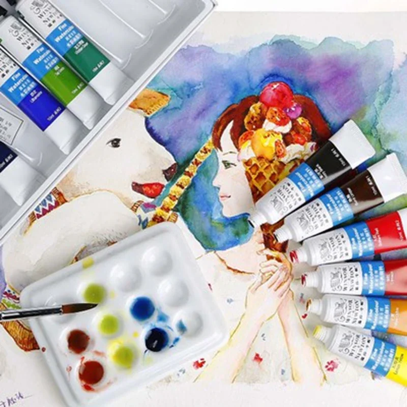 WINSOR & NEWTON 전문 수채화 그림 페인트 아티스트 학생을위한 좋은 부드러운 고품질 12/18/24/36 색상 10ML