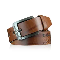 Elegant Men's Leather Belt - Luxury Classic Buckle with Vintage Charm (Brown)