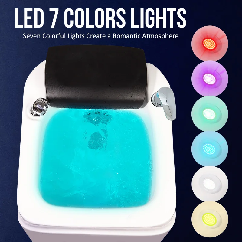 Pedicure Chair Basin Spa Salon with Massage Bubble for Foot Spa Tub With Big Footrest for Resin Acrylic 7 Colors Lighting 6
