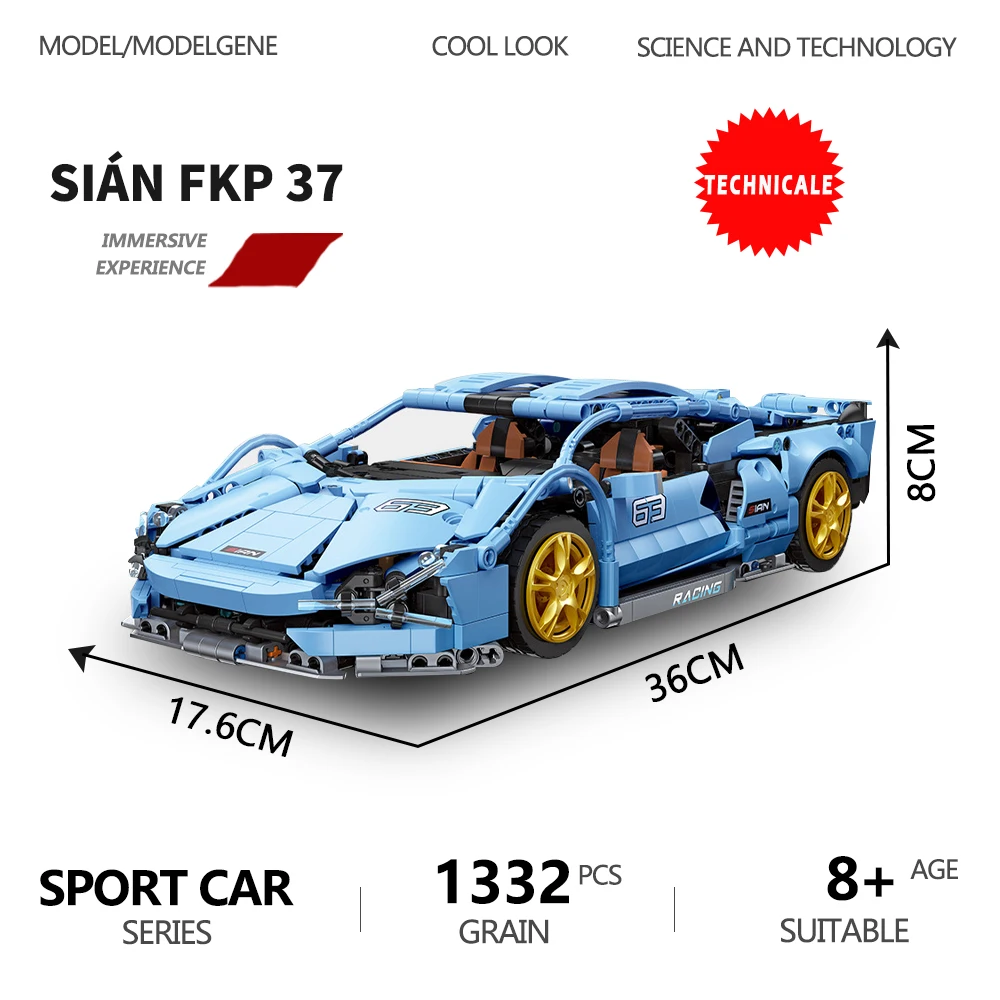 

Sport Car Models SIAN FKP 37 Racing Car Building Blocks High Difficulty Assembly Model Bricks Educational Gift For Xmas Boy