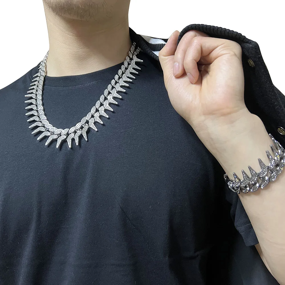 2022 Heavy Hip Hop Cool Spiked Cuban Necklace Men's Chain Jewelry Row Iced Out cravejado Rapper Necklace Bling Gifts