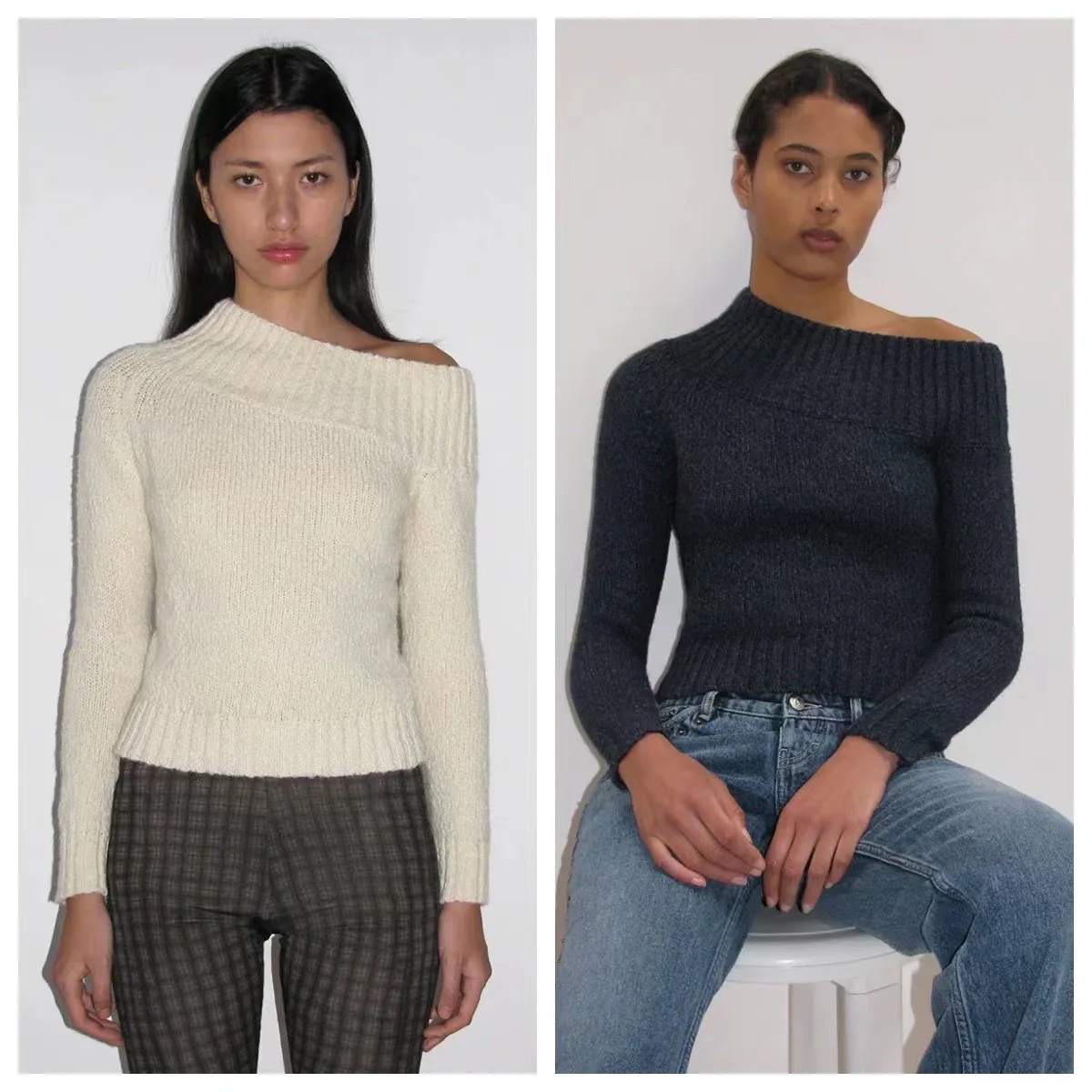 

Paloma Wool oblique shoulder asymmetrical one-line off-the-shoulder knitted top