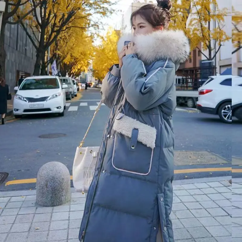 

Winter Warm Women Long Parkas Fur Collar Cotton Coat Pockets Button Lace-ups Puffer Jacket Windproof Thick Korean Chic Outerwear