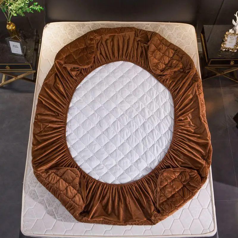 Thicken Velvet Quilted Mattress Cover Solid Color Quilted Bed Fitted Sheet Queen King Double Bed Cover Not Including Pillowcase 5
