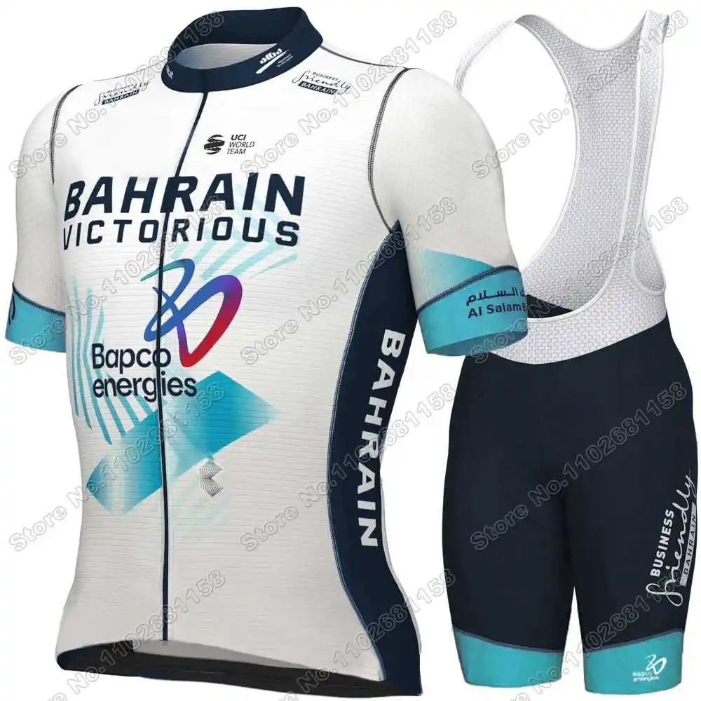 2024TeamBahrainVictoriousCyclingJerseySetWhiteSummerCyclingClothingMenKitRoadBike