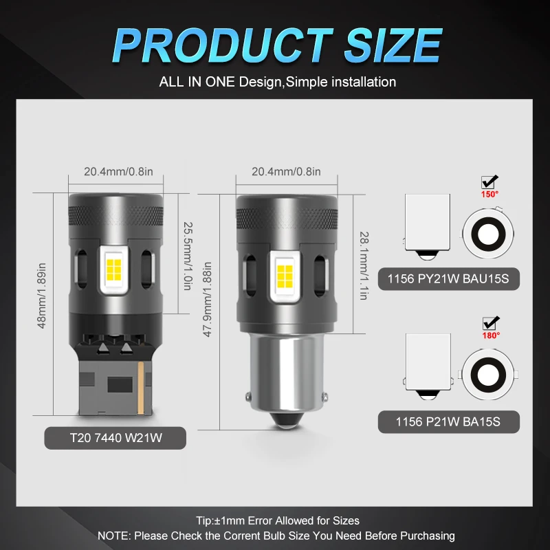2Pcs BAU15S LED Canbus �ڹ� 1156 PY21W BA15S P21W LED ���� ���� ���� ������ �÷��� ���� 7440 W21W �ڵ��� ���� ���õ� ǥ�ñ� L