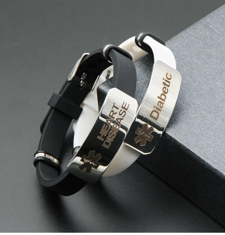 Type1 Diabetes Silicone Bracelet Medical Alert ID Bangle for Men Woman Child Adjustable Length Wrist SOS Jewelry