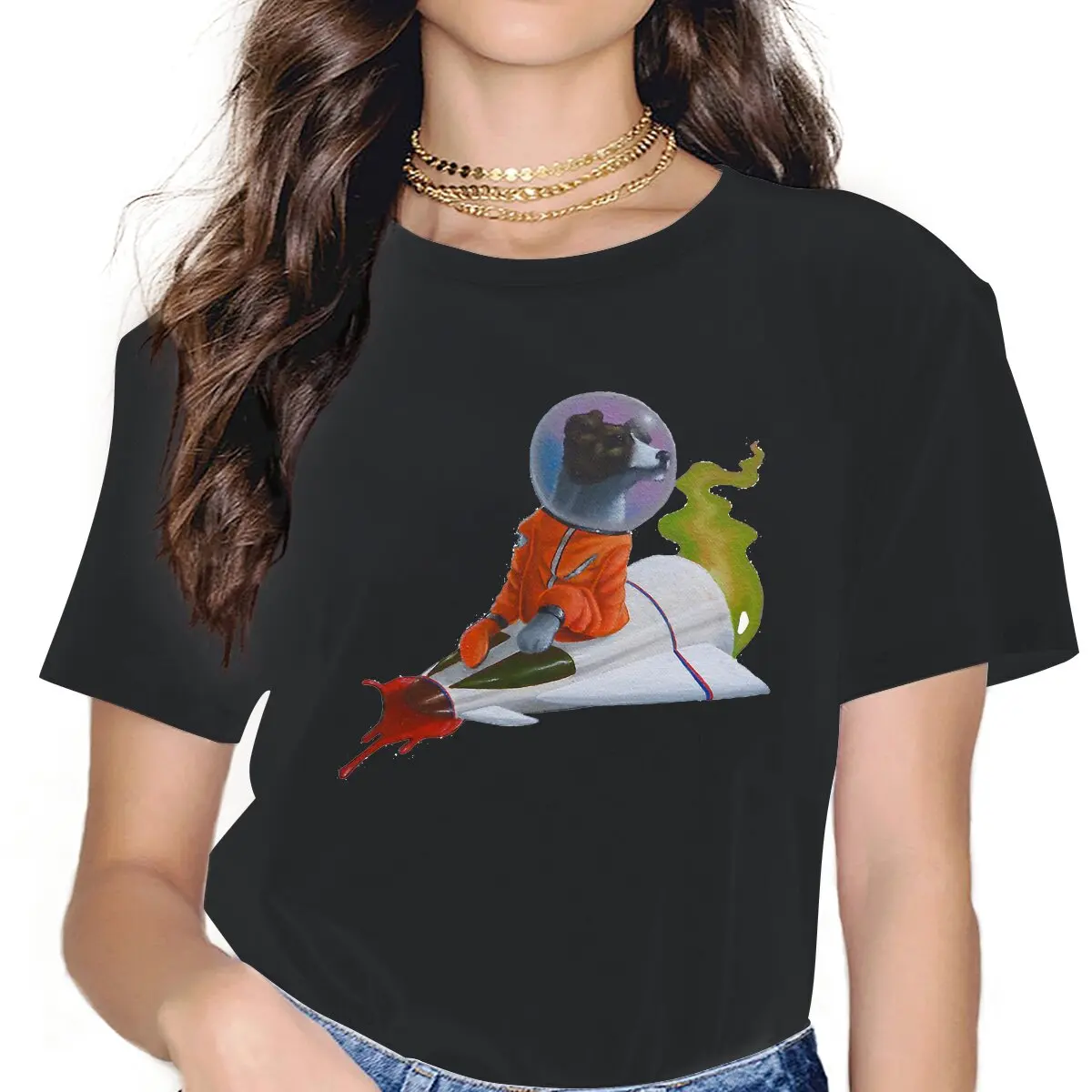 

Женские футболки с изображением космических собак, футболки Laika с коротким рукавом и круглым вырезом, футболки с графическим рисунком