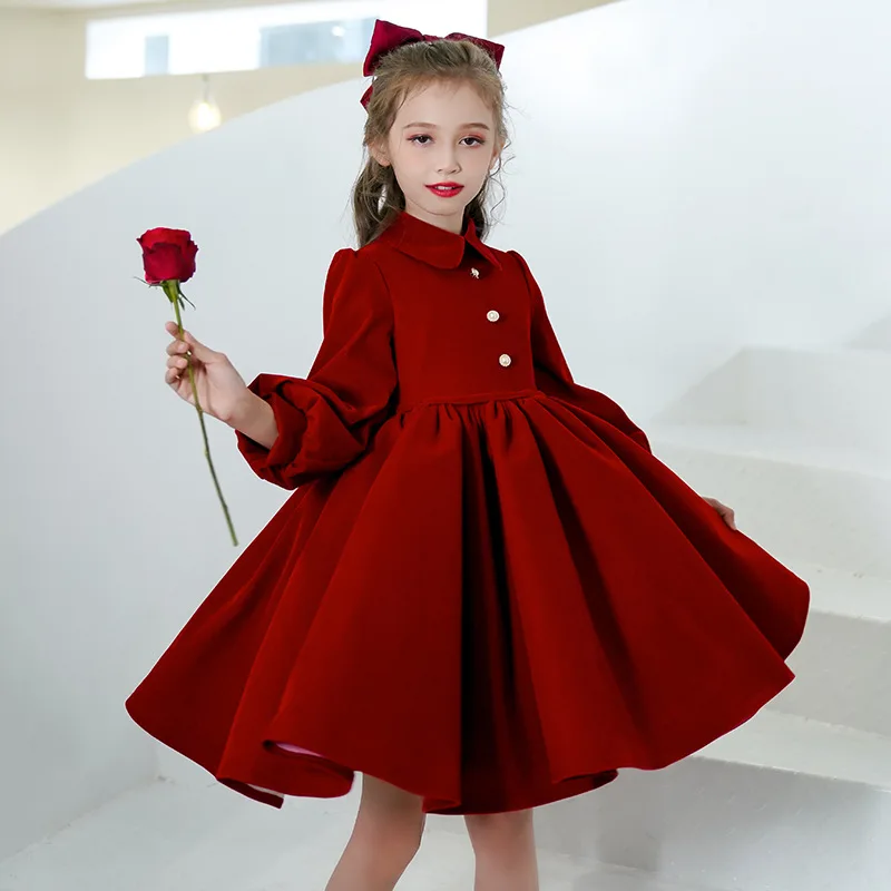

2023 Luxury Vintage Party Dress for Baby Girls Kids Flower Girl Plain Dresses for Weddings Children Violin Performance Ball Gown