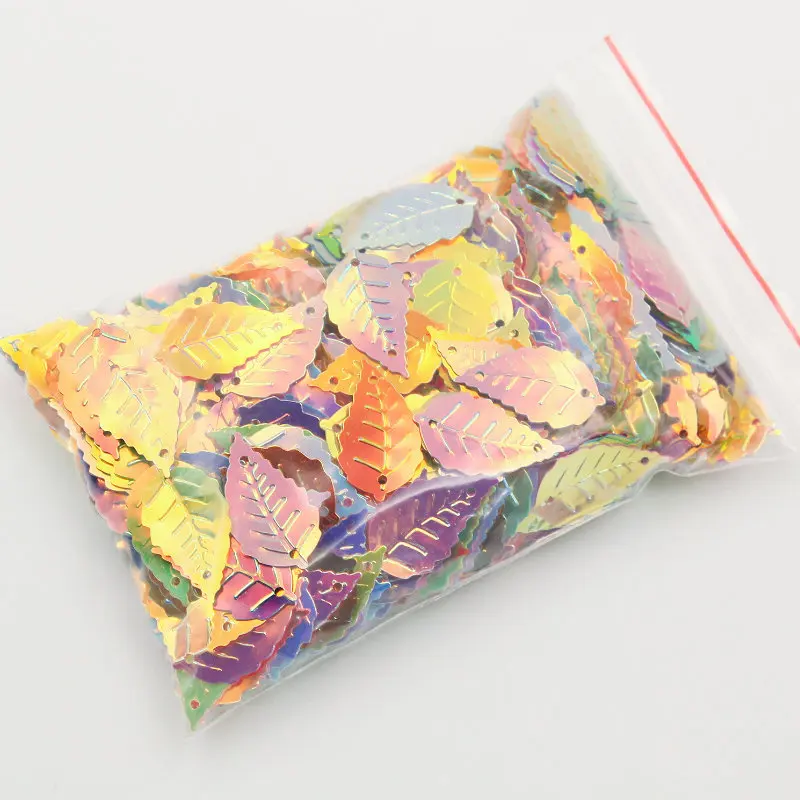150-900Pcs Laser Discoloration Leaf Sequins PVC Flat Paillette Double Hole DIY Sewing Clothing Accessories Cute Multicolor sequins for crafts sequin embroidery accessories sequin sewing accessories sequins accessories