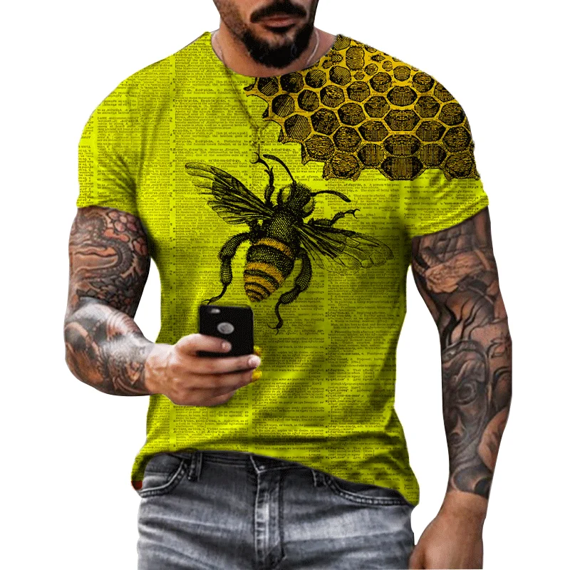 Shirts for gym man bee graphic t shirts leisure streetwear men's plus size clothing summer yellow O-neck short sleeve 6XL