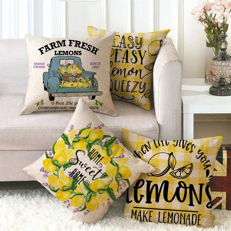 

Tropical Lemon Pillow Case Plant Fruit Cotton Linen Pillowcase for Pillow Soft Pillow Cover Living Room Bedroom Home Decor 45x45