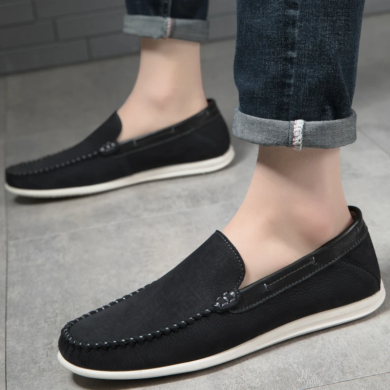 Zapatos clásicos de cuero genuino para hombre, mocasines sin cordones de estilo italiano, de alta calidad, para oficina