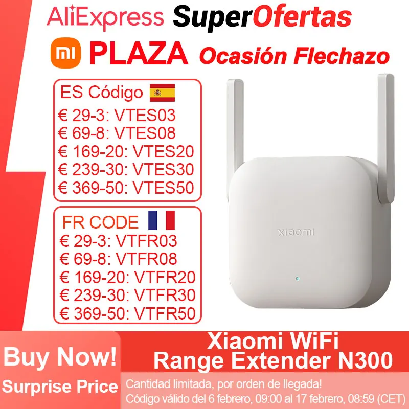 Xiaomi Wifi Range Extender N300 2 Antenne Esterne 2.4Ghz 300Mbps Mi Home App Supporta Più Dispositivi Collegati Contemporaneamente