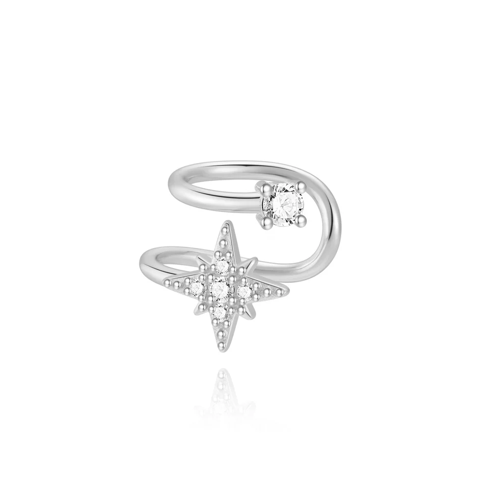 Orecchini A Cerchio Con Catena A Maglia Rettangolare In Argento Sterling 925 - Con Zirconia, Chiusura A Clip, Per Donna