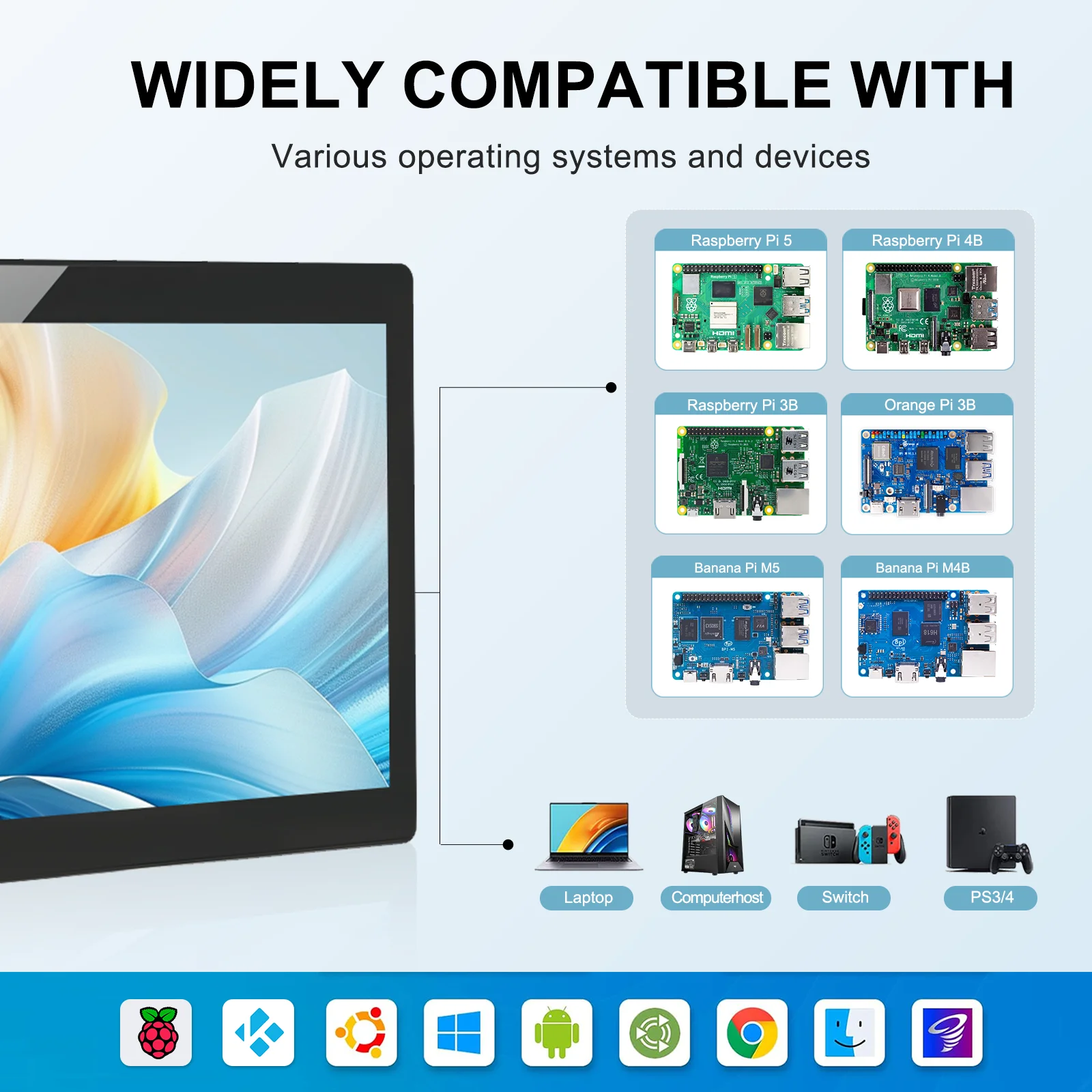 7인치 터치스크린 1024x600 LCD 모니터 라즈베리 파이3 4 5 휴대용 보조 화면 HDMI 타입-C VESA 지원 노트북 모바일용