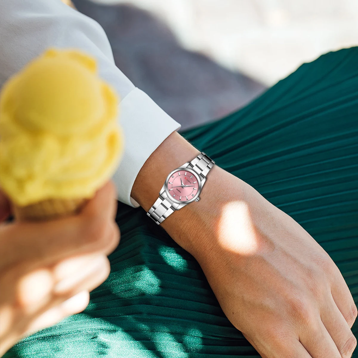 Luxury Women's Watch 29mm Fashionable Stainless Steel Rhinestone Pink Minimalist Girl Clock Outdoor Travel Women Wrist Watches 6