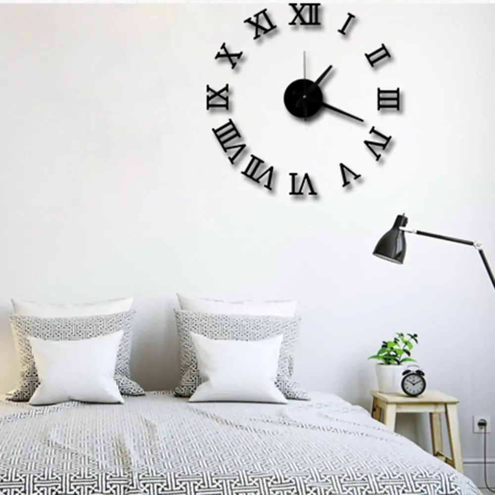 grey wall clock DIY Acrylic Mirror Wall Clock 3D Roman Numerals Design&Home Decor Stickers Wall Watches led wall clock