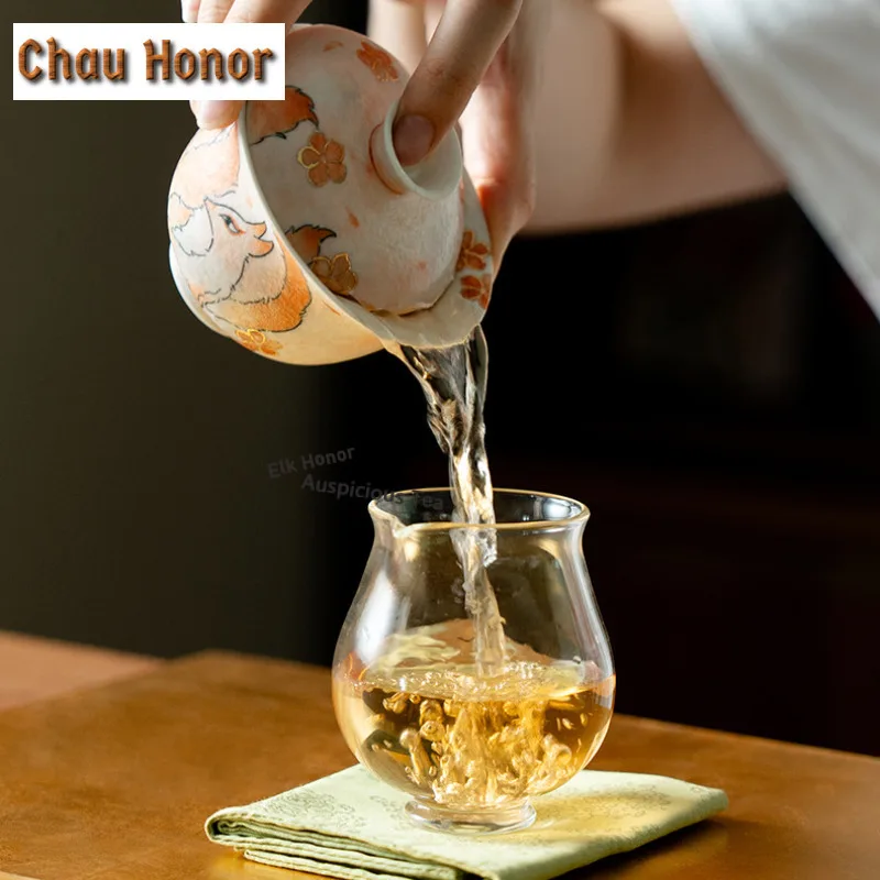 120ml Pure Hand-drawn Nine-tailed Fox Gaiwan Ancient Tea Tureen Tea Bowl with Lid Kit Tea Making Cover Bowl Teaset Craft Gift