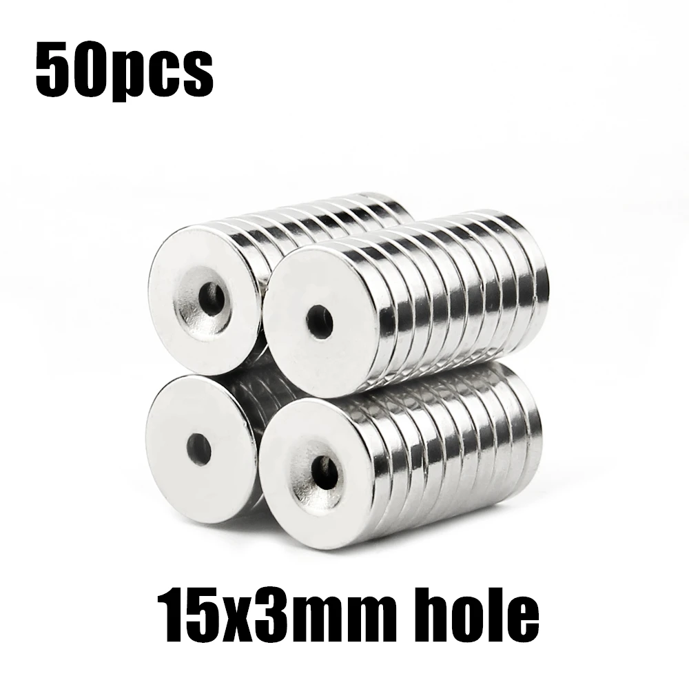 

50pcs 15x3mm Hole magnet super Strong Round Neodymium Countersunk Ring Magnets Rare Earth