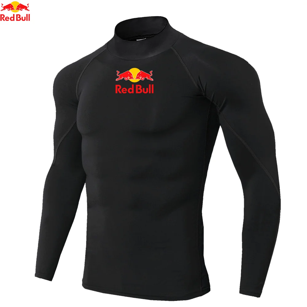 Mens T-Shirts Trainning Exercise Compression Fitness Long Sleeve Sports Quick Dry Tight Gym Clothing Red Bull