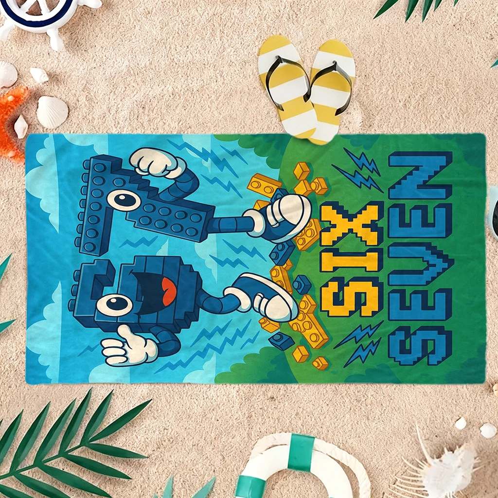 1pc 67 Six Seven 빌딩 블록 디자인 비치 타월 슈퍼 흡수성 해변 휴가 및 수영장에 적합 가족을 위한 선물