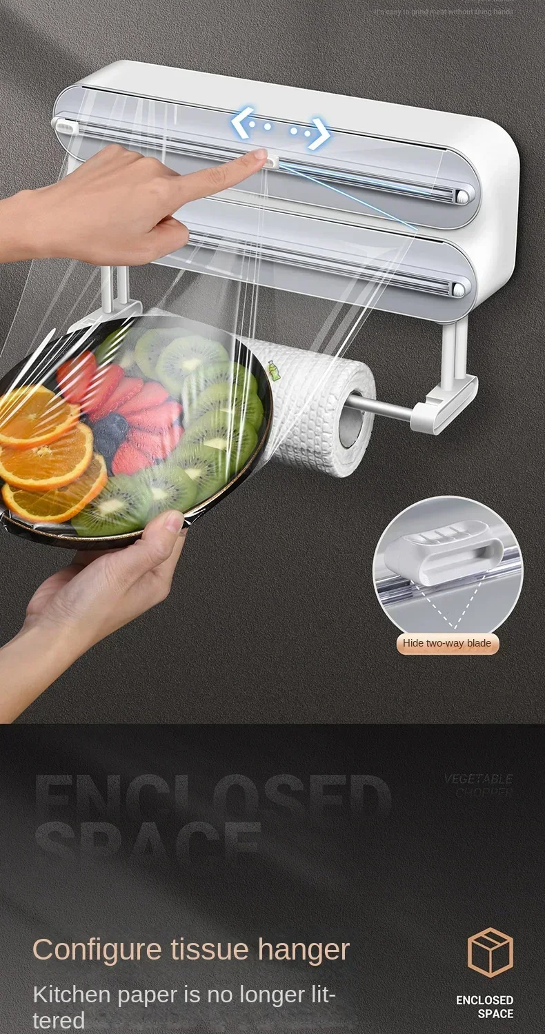Description Picture 4 of item3in1 Plastic Wrap Dispenser Magnetic & Self adhesive Cling Film Dispenser Cutter Kitchen Tool Aluminum Foil Baking Paper Cutter