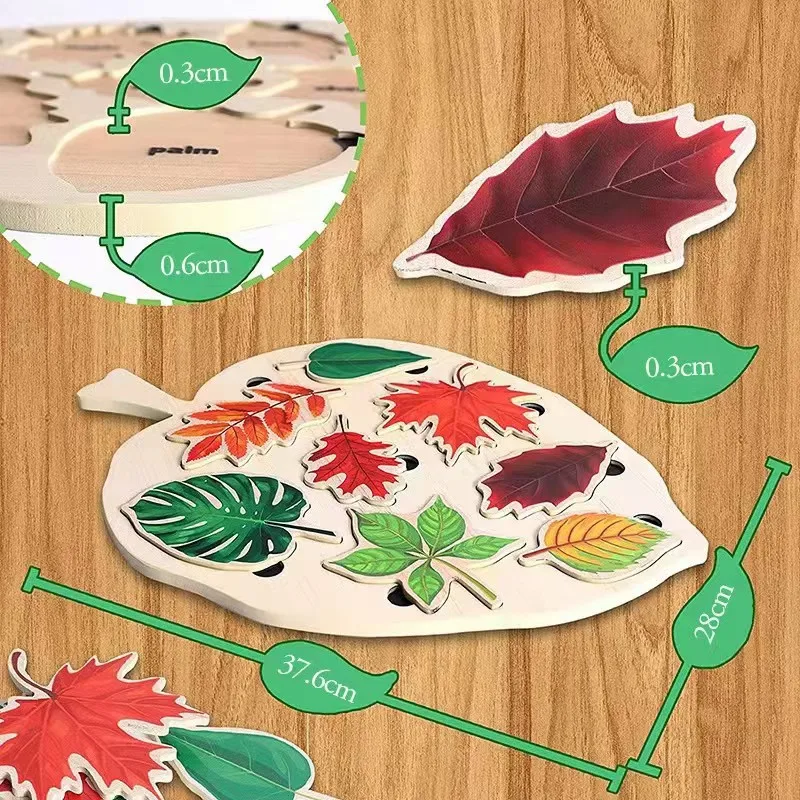 Montessori Leaf Jigsaw Puzzles Toy Wooden Plant Drawing Board Cognition Game Educational Painting Toy For Children Teaching Aids