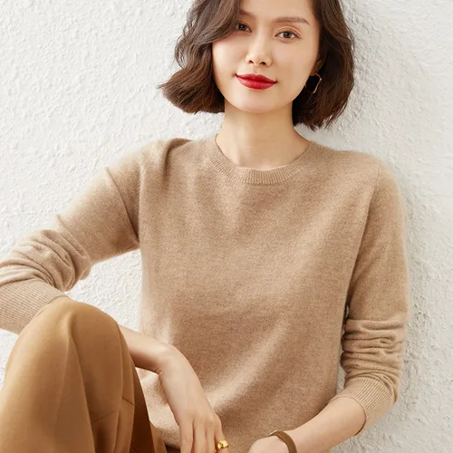 여성용 스웨터 o 넥 캐시미어 솔리드 풀오버, 슬림 보터밍 셔츠, 긴 소매 캐주얼 기본 풀 팜므 스웨터, 가을 겨울 상품 3
