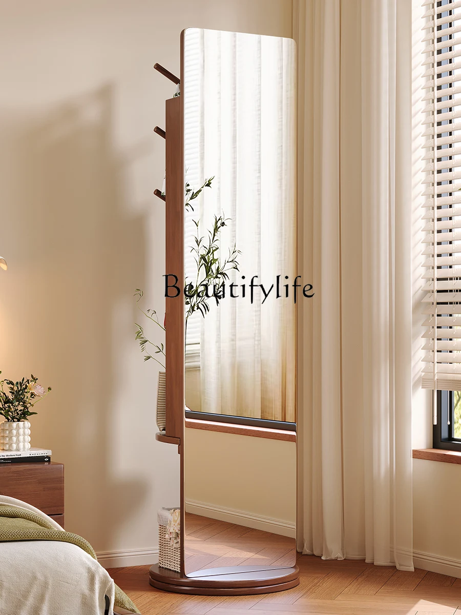 

Solid Wood Floor Mirror Rotatable Mirror Integrated Clothes Rack