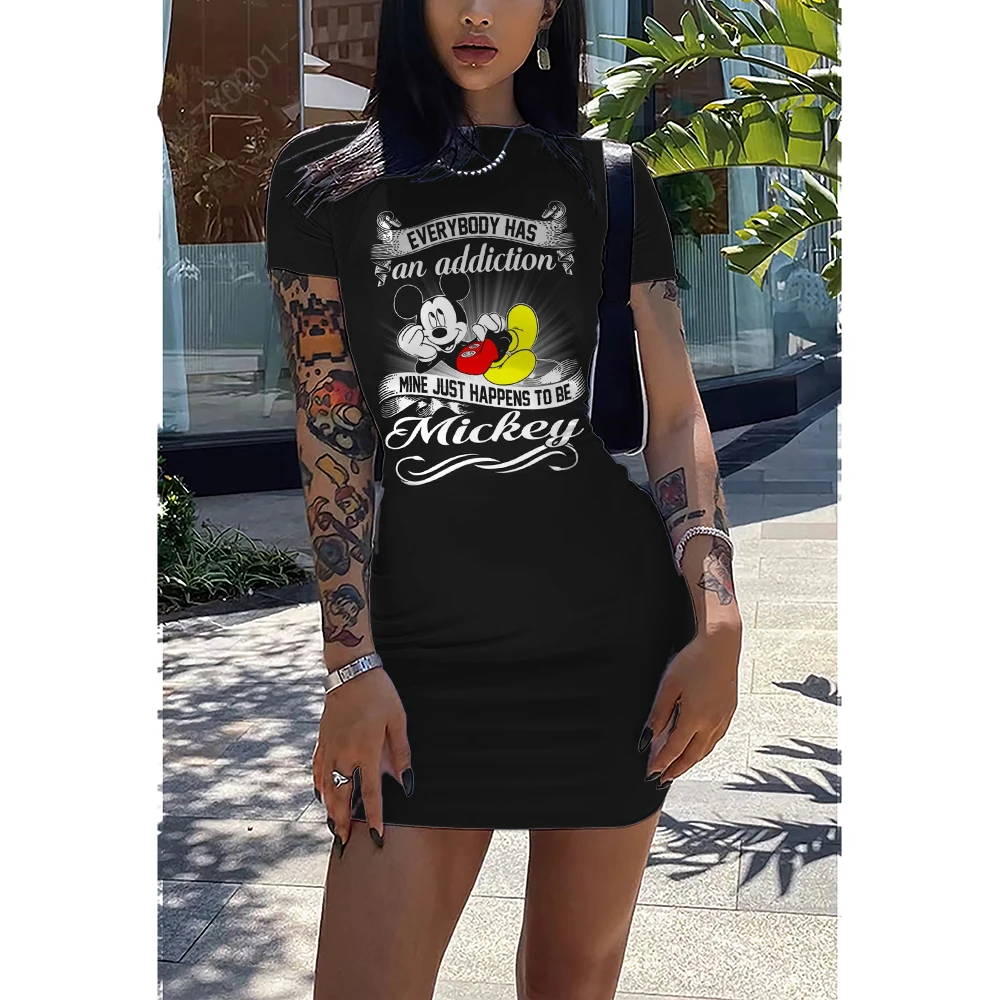 

Round Neck Midi Dresses for Women 2023 Disney Women's Dress Y2k Streetwear Self-cultivation Prom Clothes Female Clothing Skirts