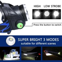 פנס ראש עם חיישן LED חזק בשימוש עם סוללה נטענת 18650, פנס קמפינג חיצוני אלומיניום עם תאורה גבוהה 2