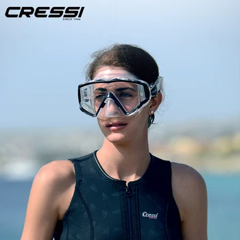 Cressi Swimming Diving Mask Snorkeling Scuba Snorkel Tempered Glass Three-Lens for Adults Pano3 Dry 1