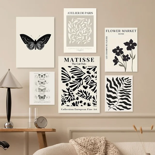 Vintage Black Butterfly Flowers Posters Abstract Matisse Wall Art Canvas Painting Nordic Interior Living Room Picture Home Decor