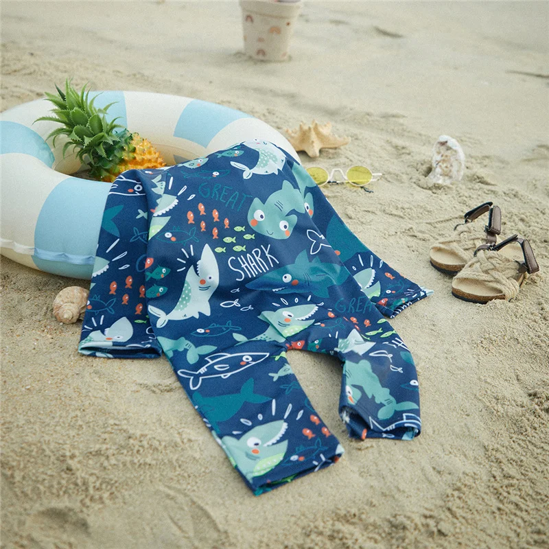 Suefunskry Baby Boys Rash Guard, Long Sleeve Zip-up Letter/Coconut Tree  Print Swimsuit Summer Swimwear