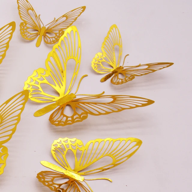 12Pcs Metal Texture Gold Artificial Butterfly Cake Topper Cake Decoration Simulation Butterflies Wedding Crafts Party Decoration G017