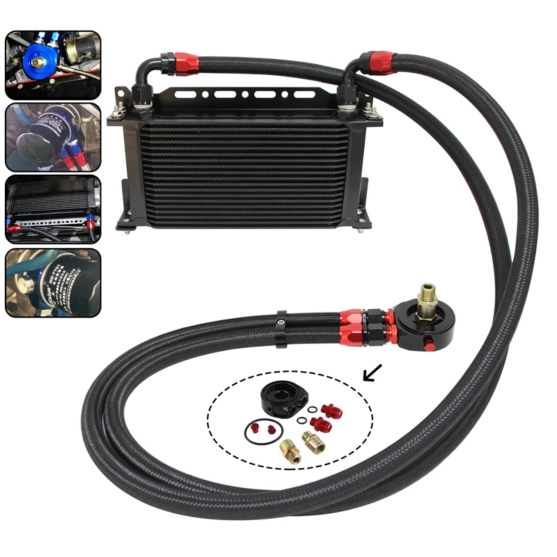 

19 Row 248mm AN10 Universal Engine Transmission Oil Cooler w/Bracket + Oil Filter Hose End Kit For Mazda Subaru