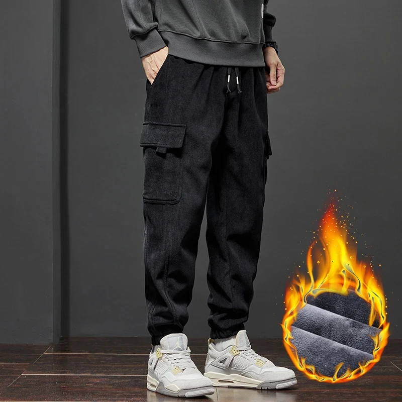 Y2k Vintage Baggy Pants Winter Thicken Warm Pants for Mens Fleece Cargo Ankle-length Joggers Oversize Trousers Mens Pants