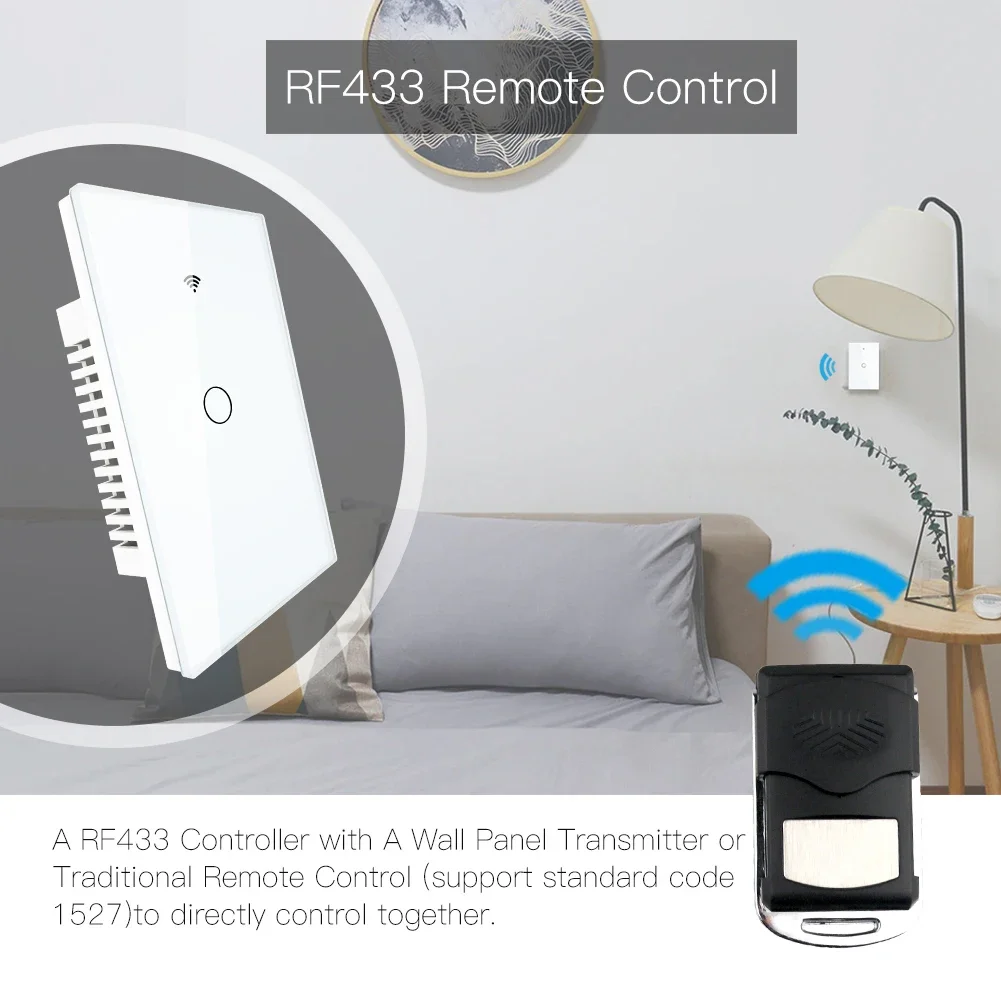 WiFi 스마트 벽 조명 스위치 유리 패널 RF433 및 Wi-Fi 스마트 라이프 Tuya APP 원격 제어는 Alexa Google 홈 1/2/3 Gang과 함께 작동합니다.