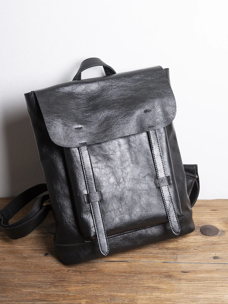 TopGrainTrove Men Head Leather Black Backpack