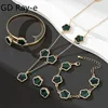 5PCS Set Flower Charm Korean Chain Necklace Earring Bracelet Set Gold Color Black Flower Crystal Stone Surround Jewelry Set