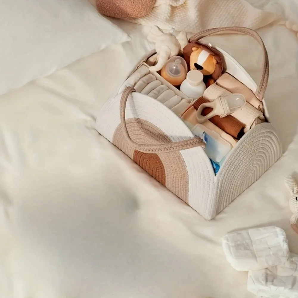 Diaper Caddy Organizer with Gift Bags and Ribbons - Sturdy Cotton Rope Basket for Baby Girl & Boy Newborn Essentials